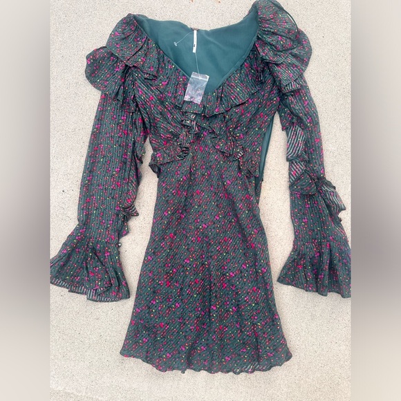 Free people long sleeve dress with floral print. Dark green. - Picture 11 of 13